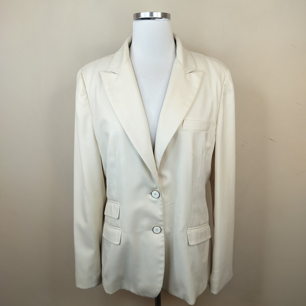 Elie Tahari Wool Blend Blazer Size 12 Two Button Peak Lapel Professional Cream
